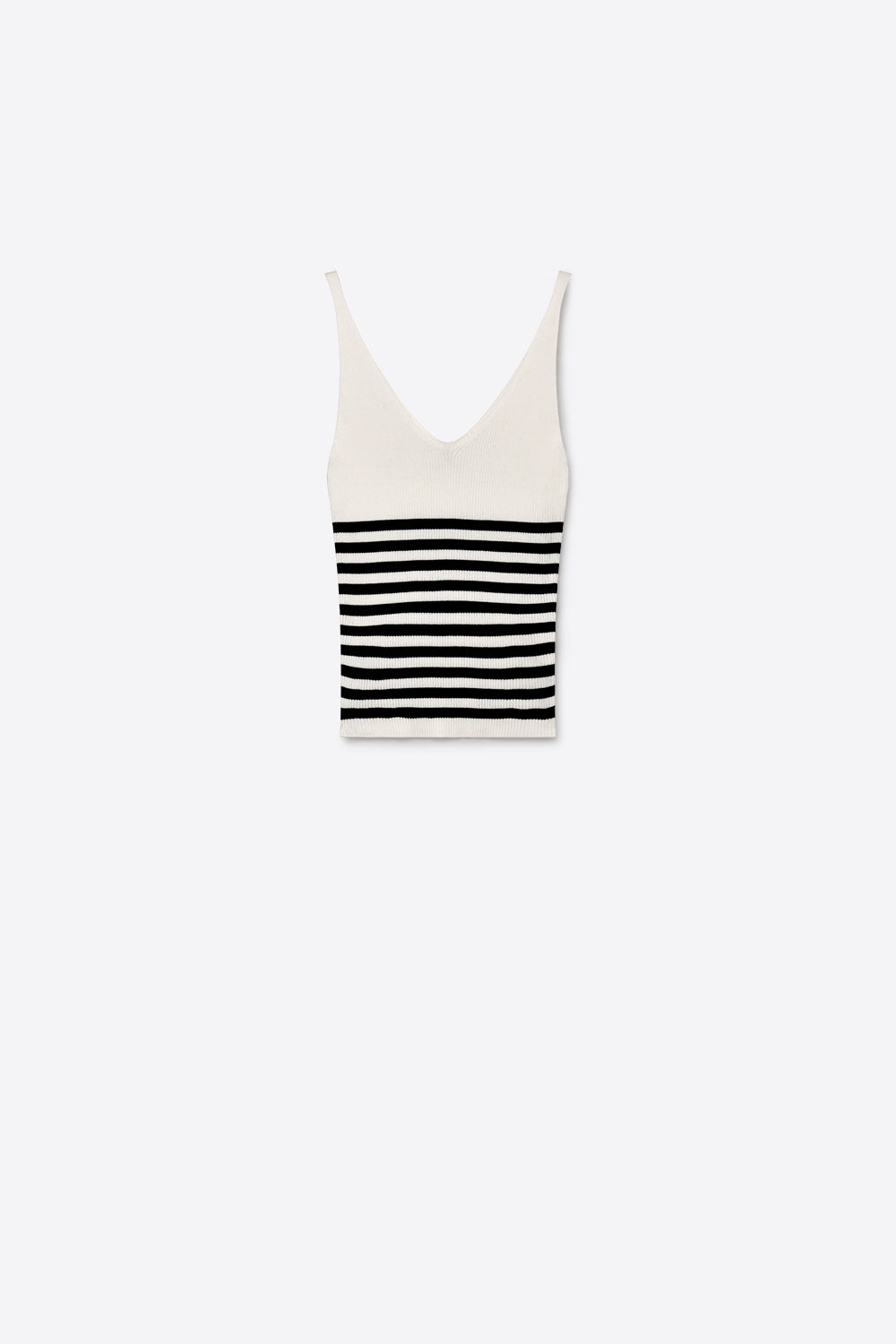White Stripe Ribbed Knit V-Neck Fitted Tank Top