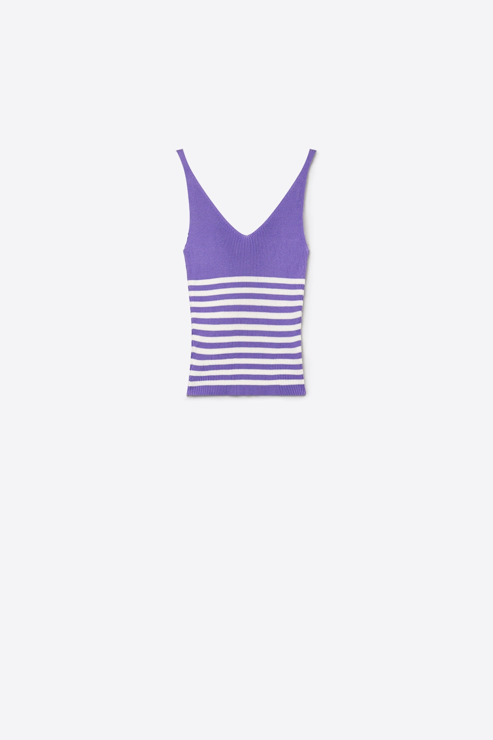 Lilac Stripe Ribbed Knit V-Neck Cropped Tank Top