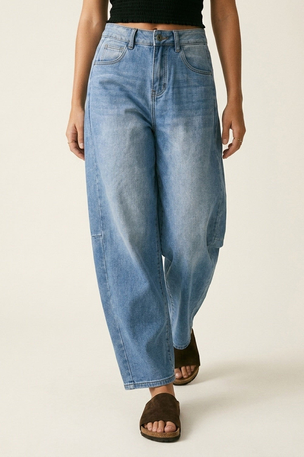Light Blue Wide-Leg Relaxed Denim Jeans with side stitching