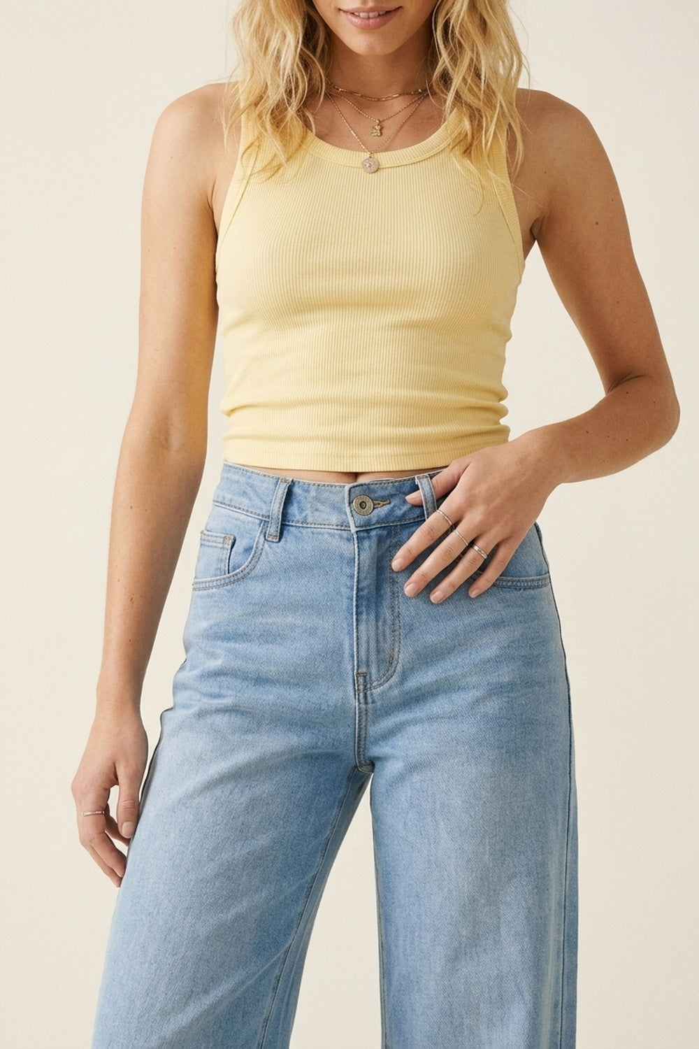 Light Blue Wide-Leg Denim Jeans with back pockets in strass pink - Denim