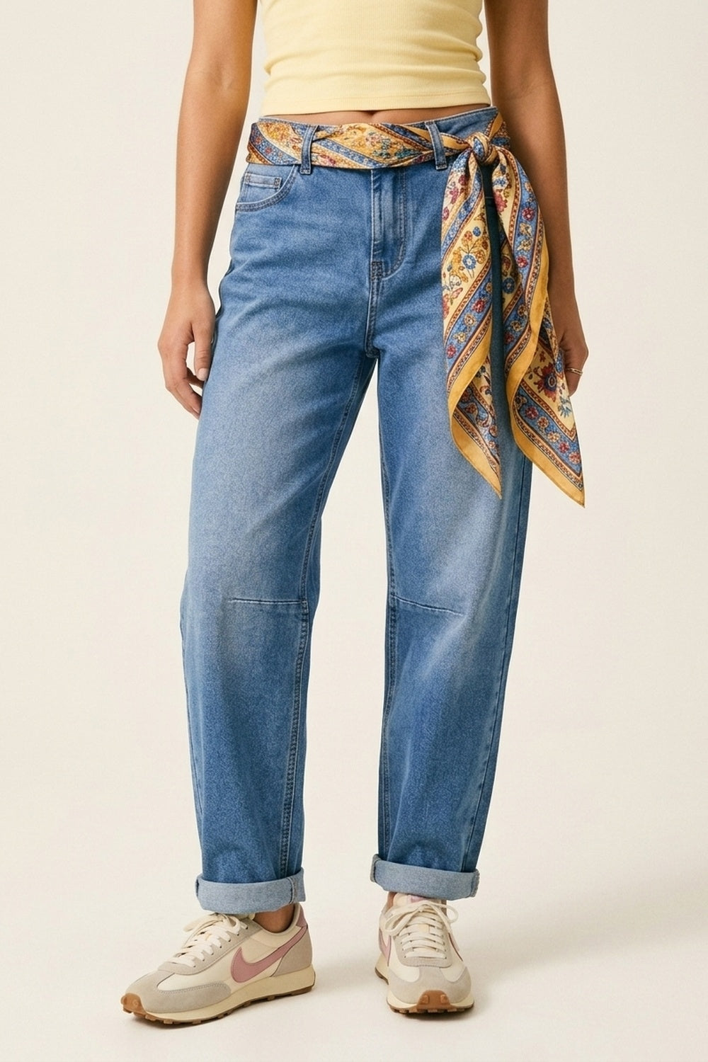 Blue Relaxed Fit Light Wash barrel Jeans with side stitching - Denim