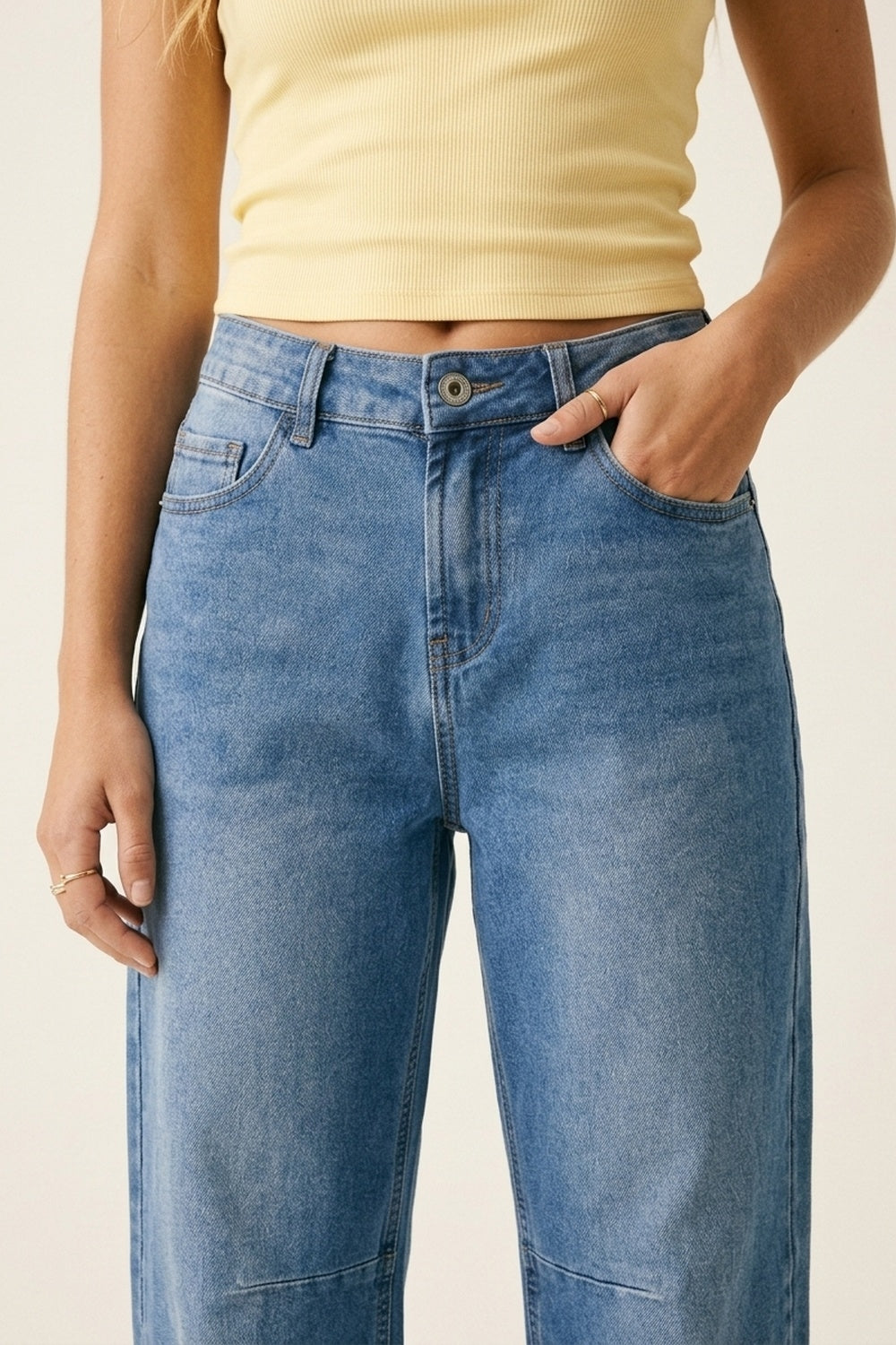 Blue Relaxed Fit Light Wash barrel Jeans with side stitching - Denim
