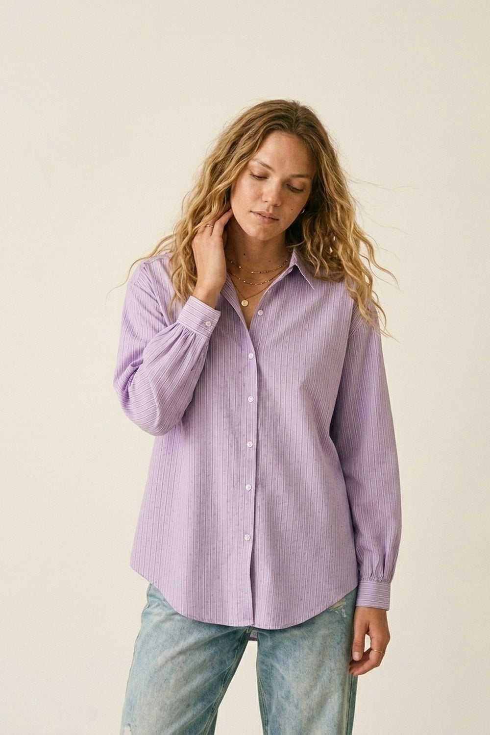 Lilac Stripe Lightweight shirt with embellished with strass
