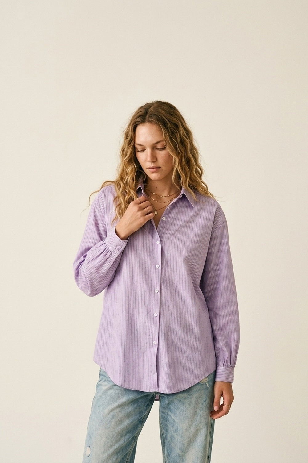 Lilac Stripe Lightweight shirt with embellished with strass - Shirts