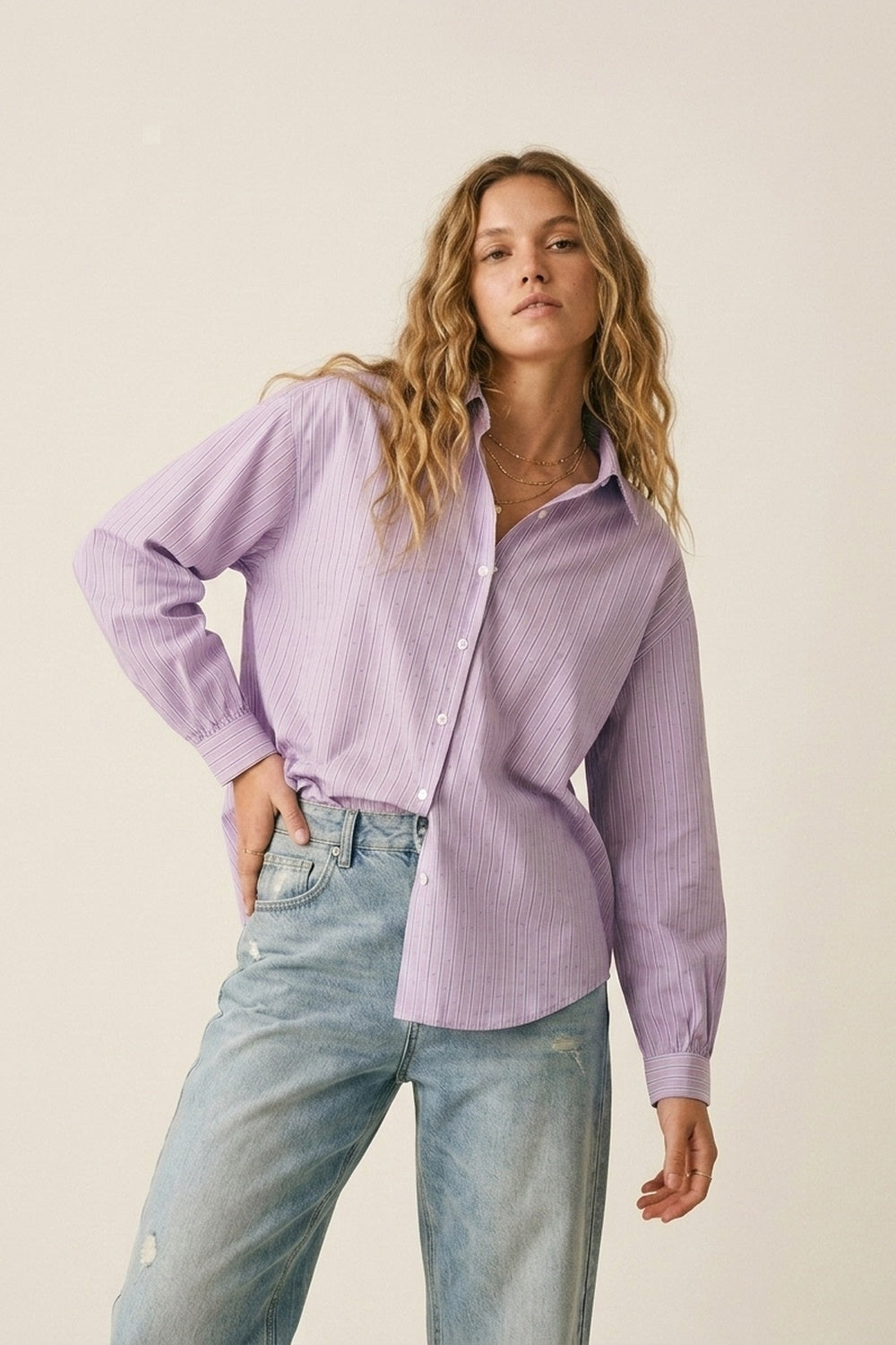Lilac Stripe Lightweight shirt with embellished with strass - Shirts