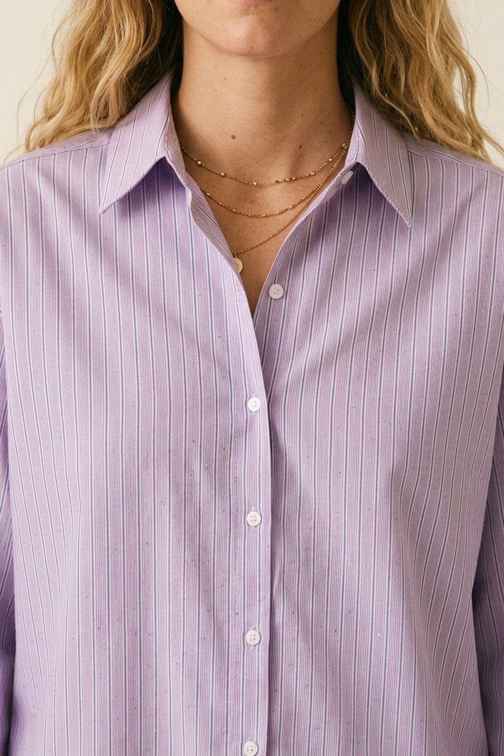 Lilac Stripe Lightweight shirt with embellished with strass - Shirts