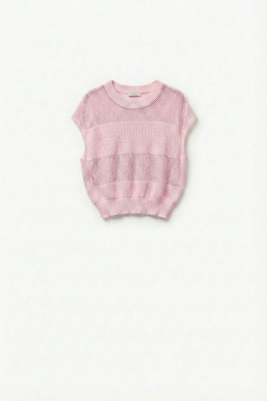 Pink Open-Knit Sleeveless Sweater in crochet