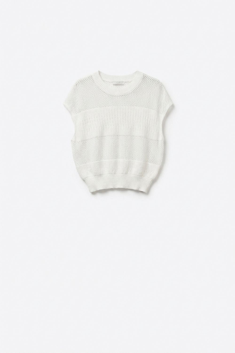 Lightweight Open-Knit Short Sleeve Sweater in white