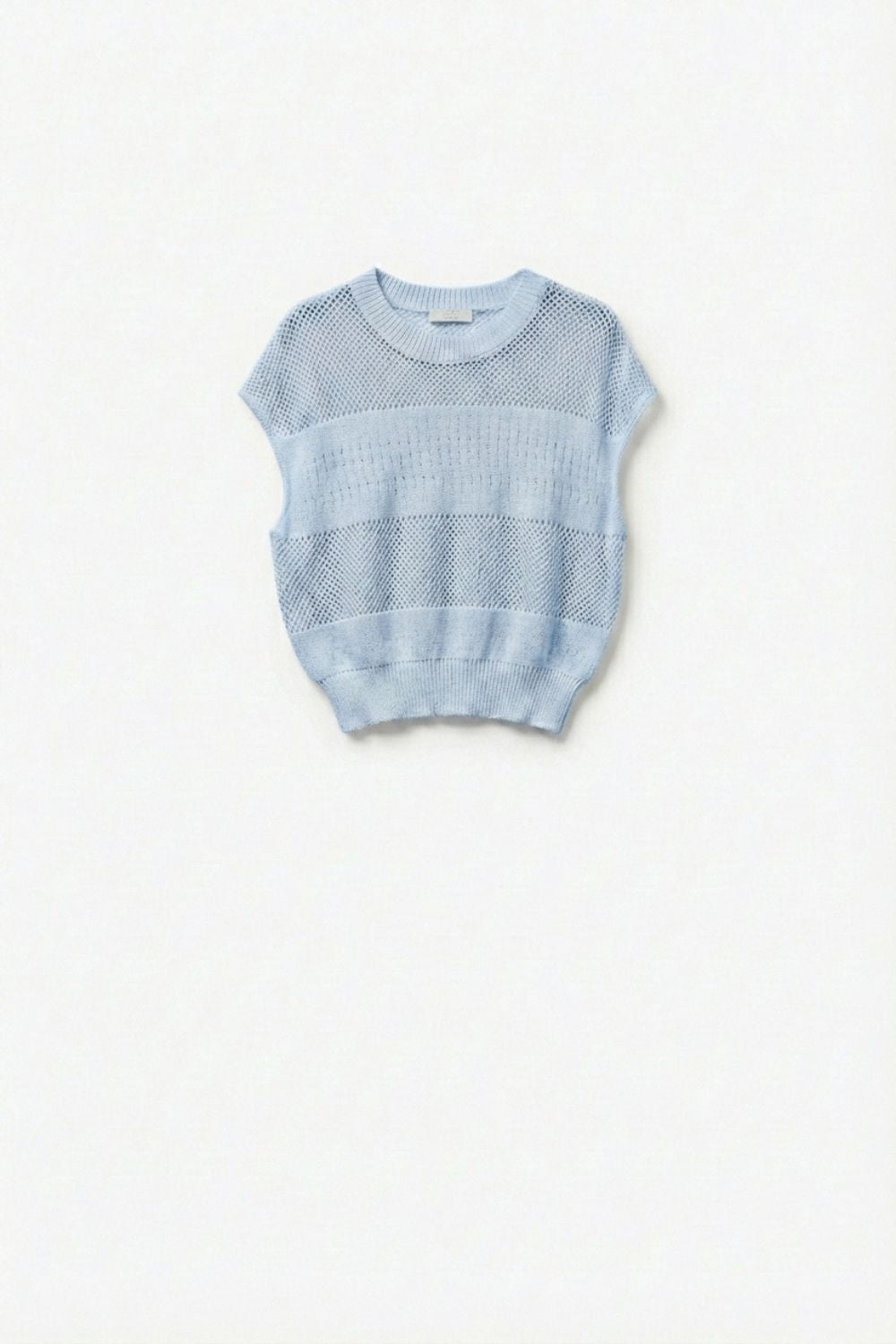 Light Blue Mesh Knit Relaxed Fit Sweater