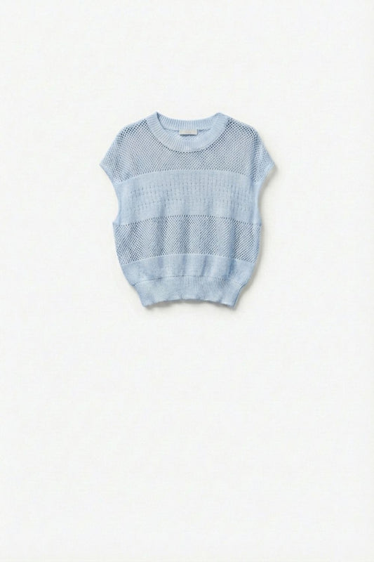 Light Blue Mesh Knit Relaxed Fit Sweater