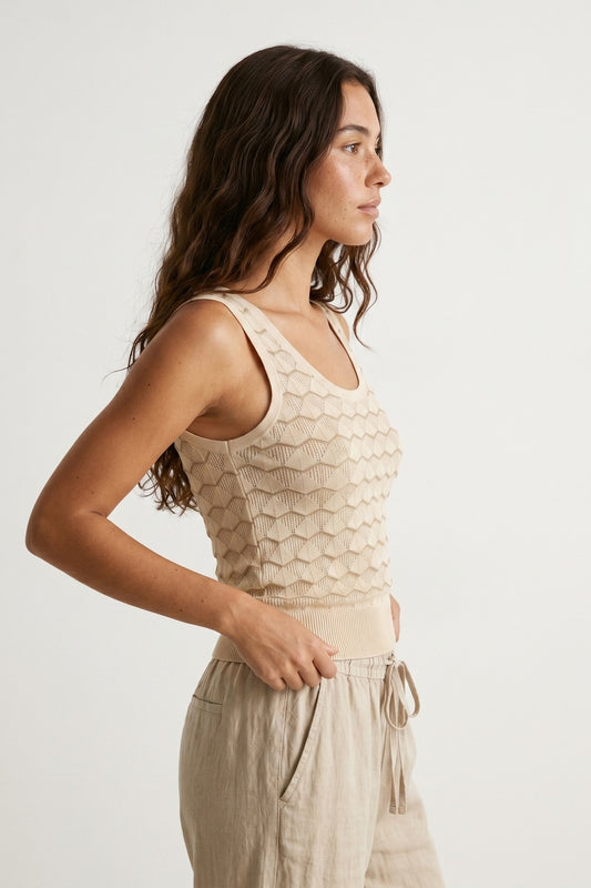 Beige Geo Knit Textured Sleeveless Top