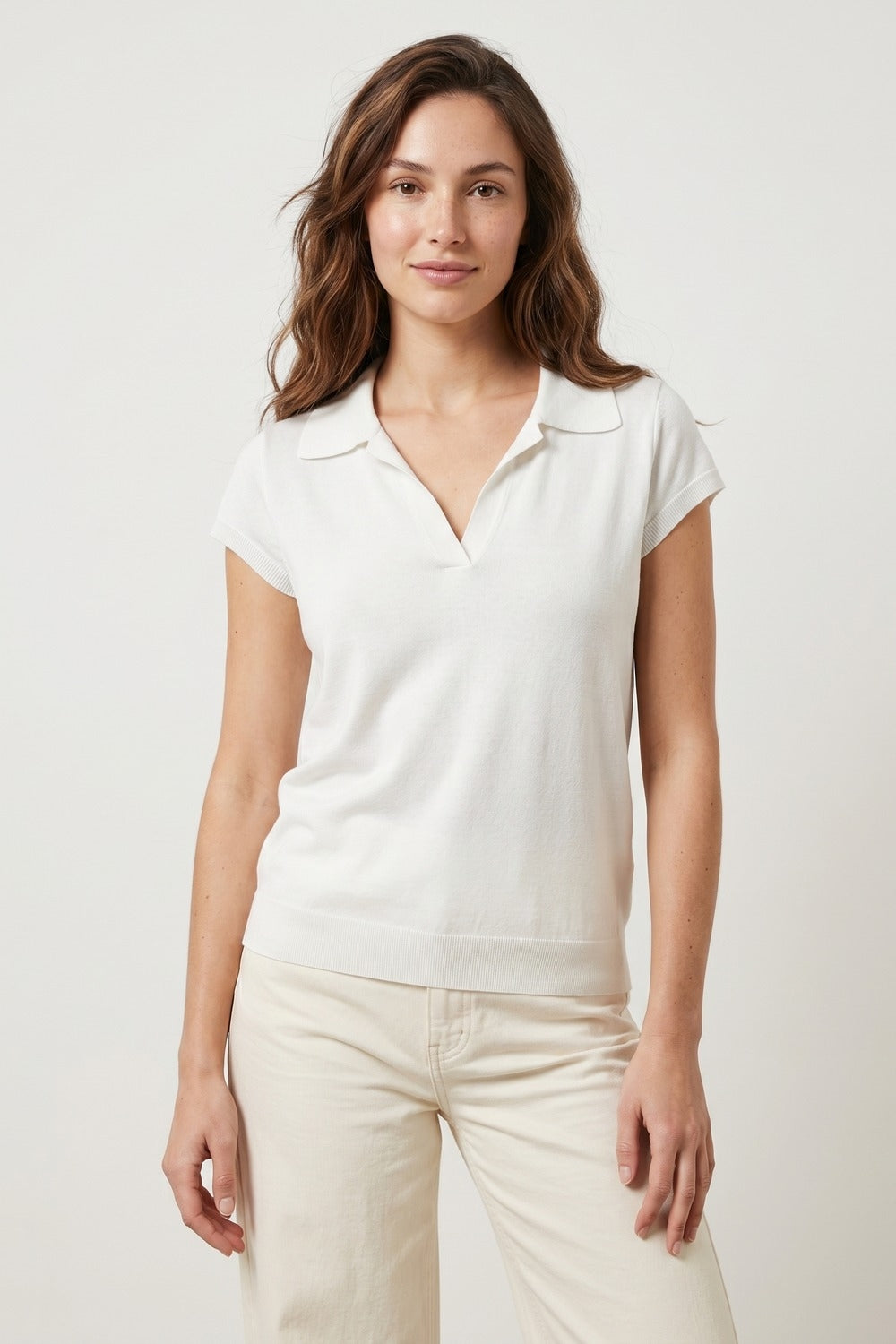 White Relaxed Fit Short Sleeve V-Neck polo - Polos
