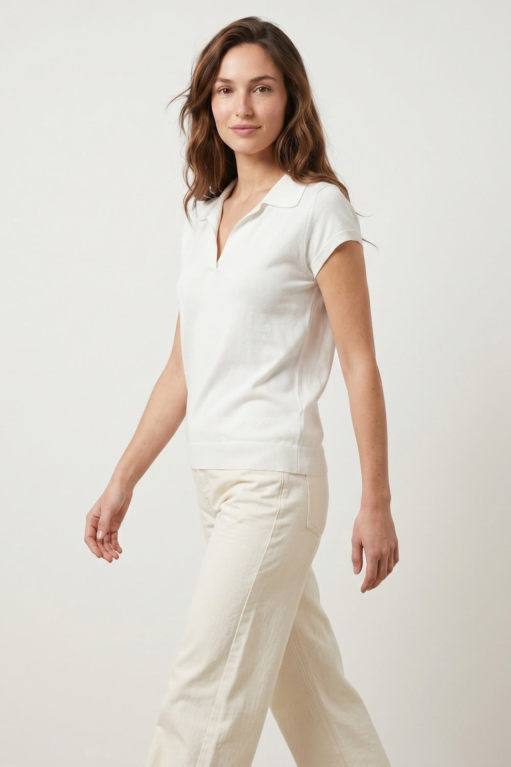 White Relaxed Fit Short Sleeve V-Neck polo - Polos