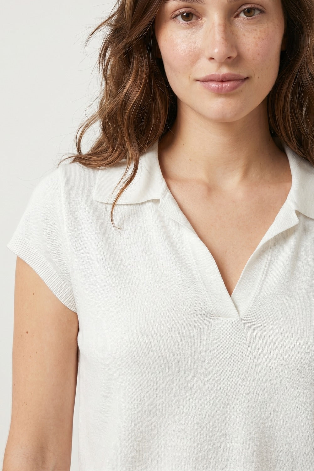 White Relaxed Fit Short Sleeve V-Neck polo - Polos
