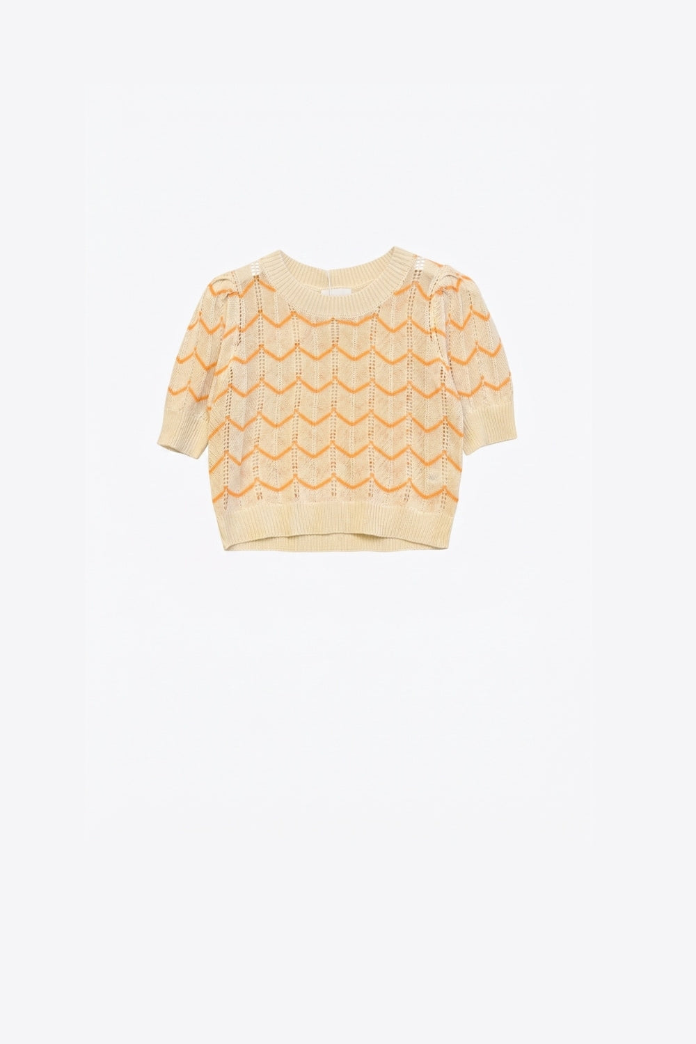 Crop Herringbone Print Fine Knit Jumper in Light Yellow
