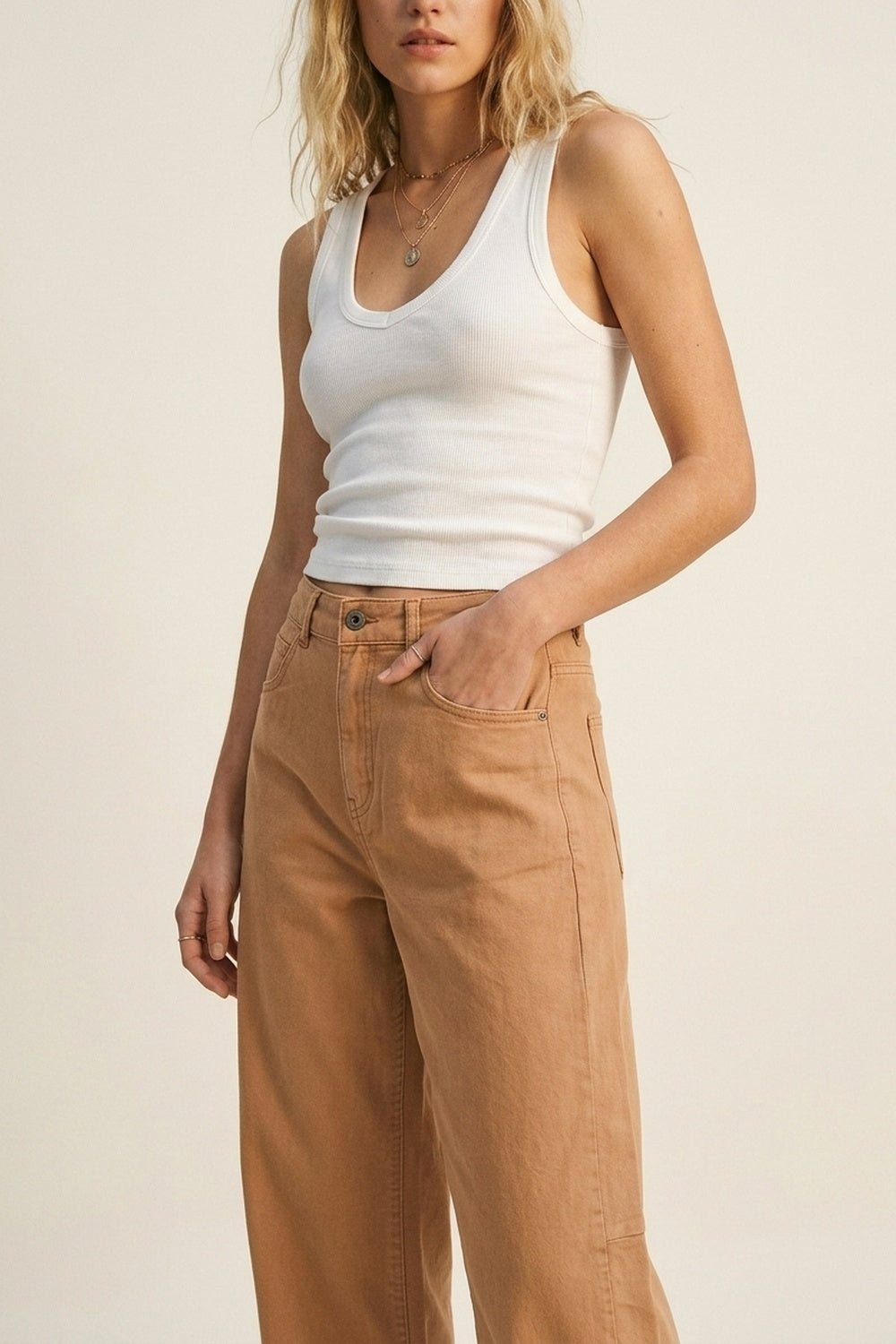Orange Wide-Leg Barrel style Pants with Rolled Hems - trousers