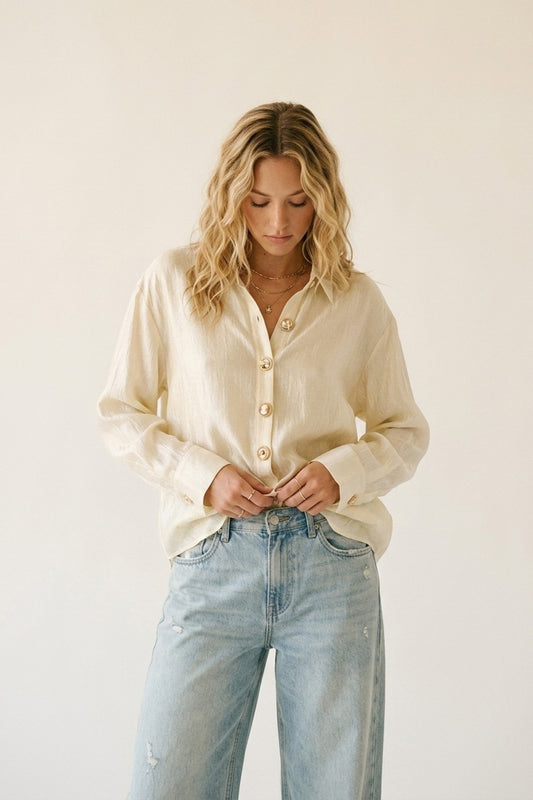 bright fabric beige blouse with retro buttons - Shirts