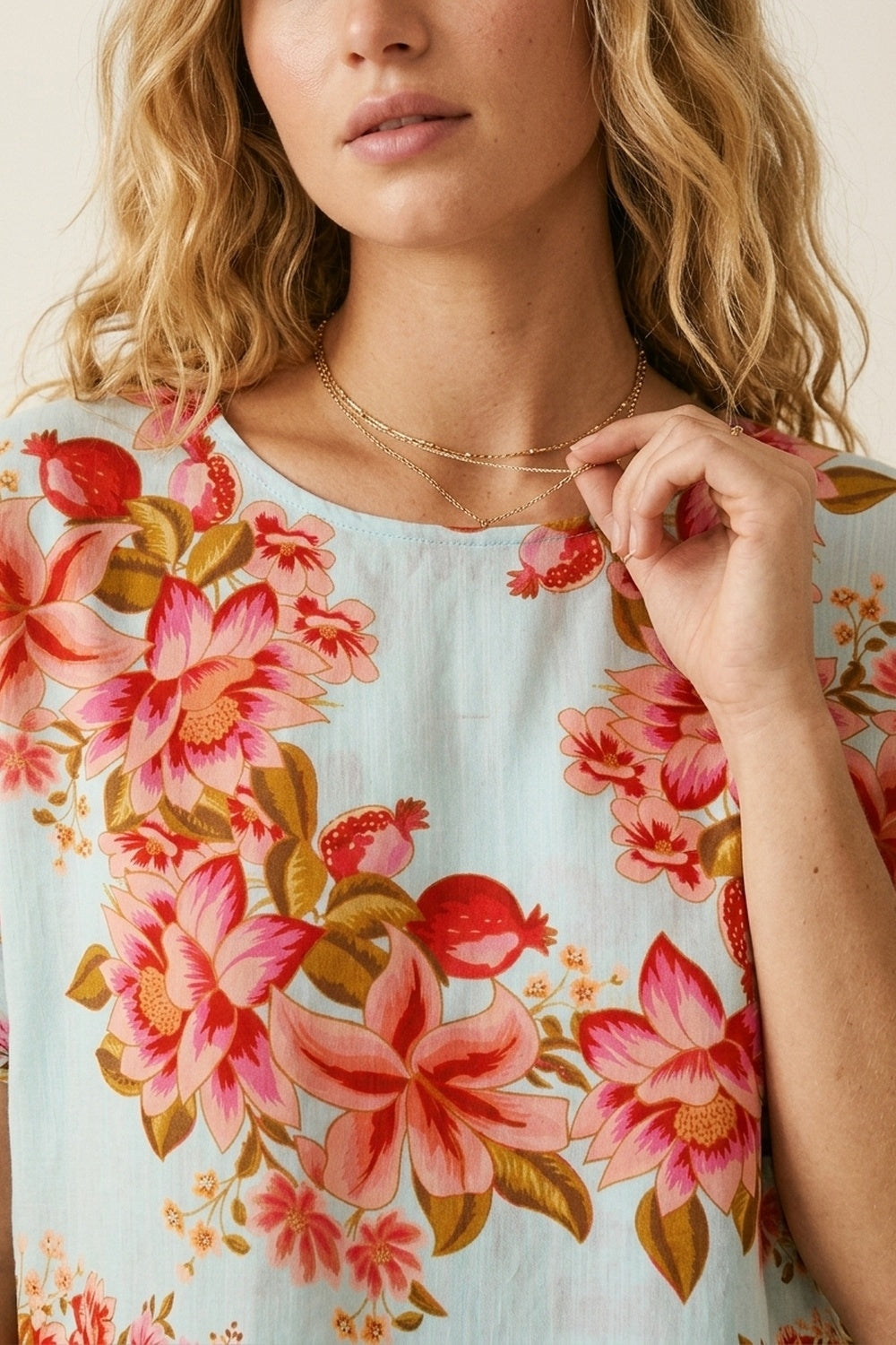 Light Blue Floral Print Lightweight Woven Boxy Crop Top