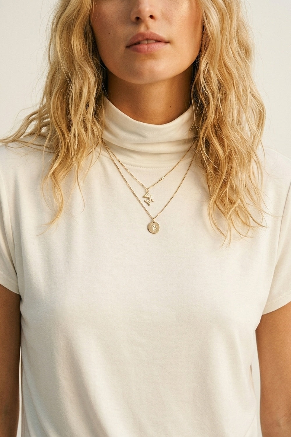 Short Sleeve Mock Neck Top in white color - top