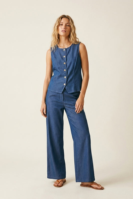 Sleeveless Button-Front Vest & Wide-Leg Trouser Set - jumpsuit