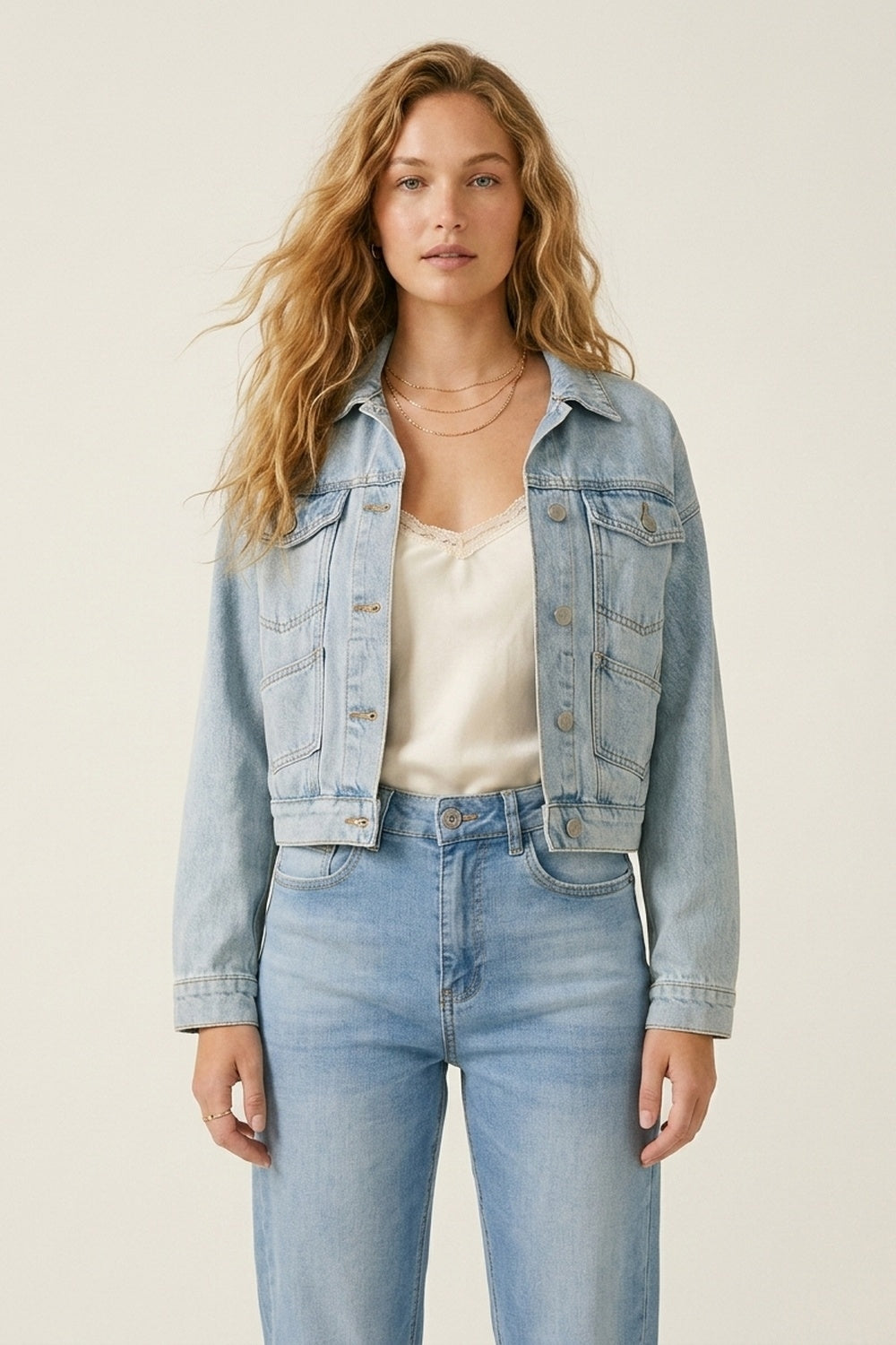 Light Blue Denim mom style Fit Jeans in ankle Length - Denim