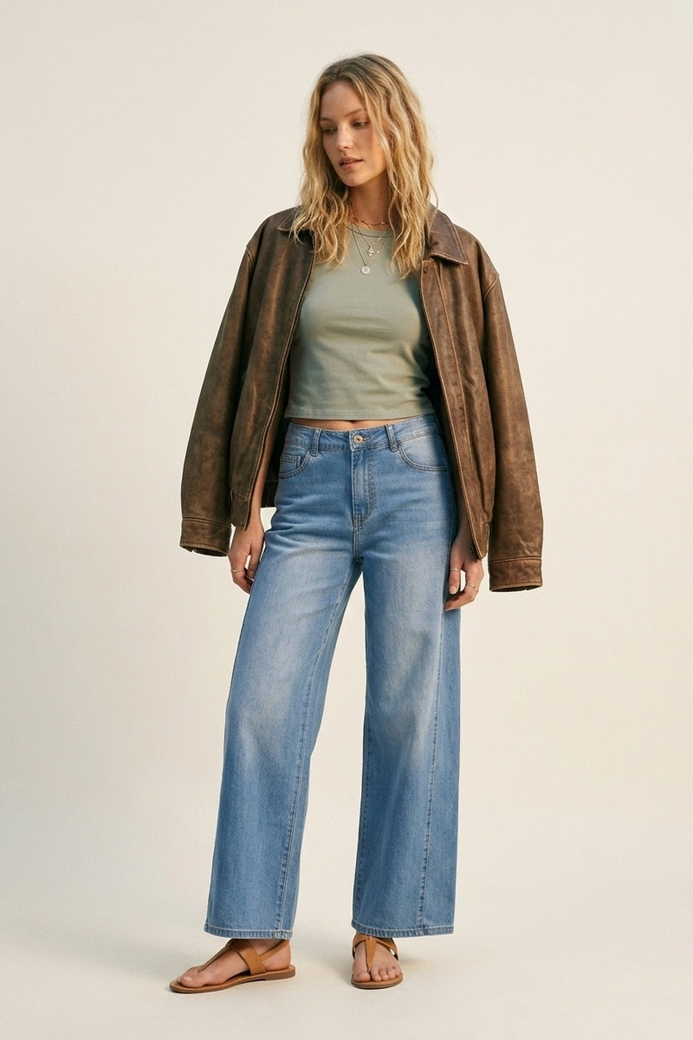 Blue Wide-Leg Light Wash Denim Jeans with side seams - Denim