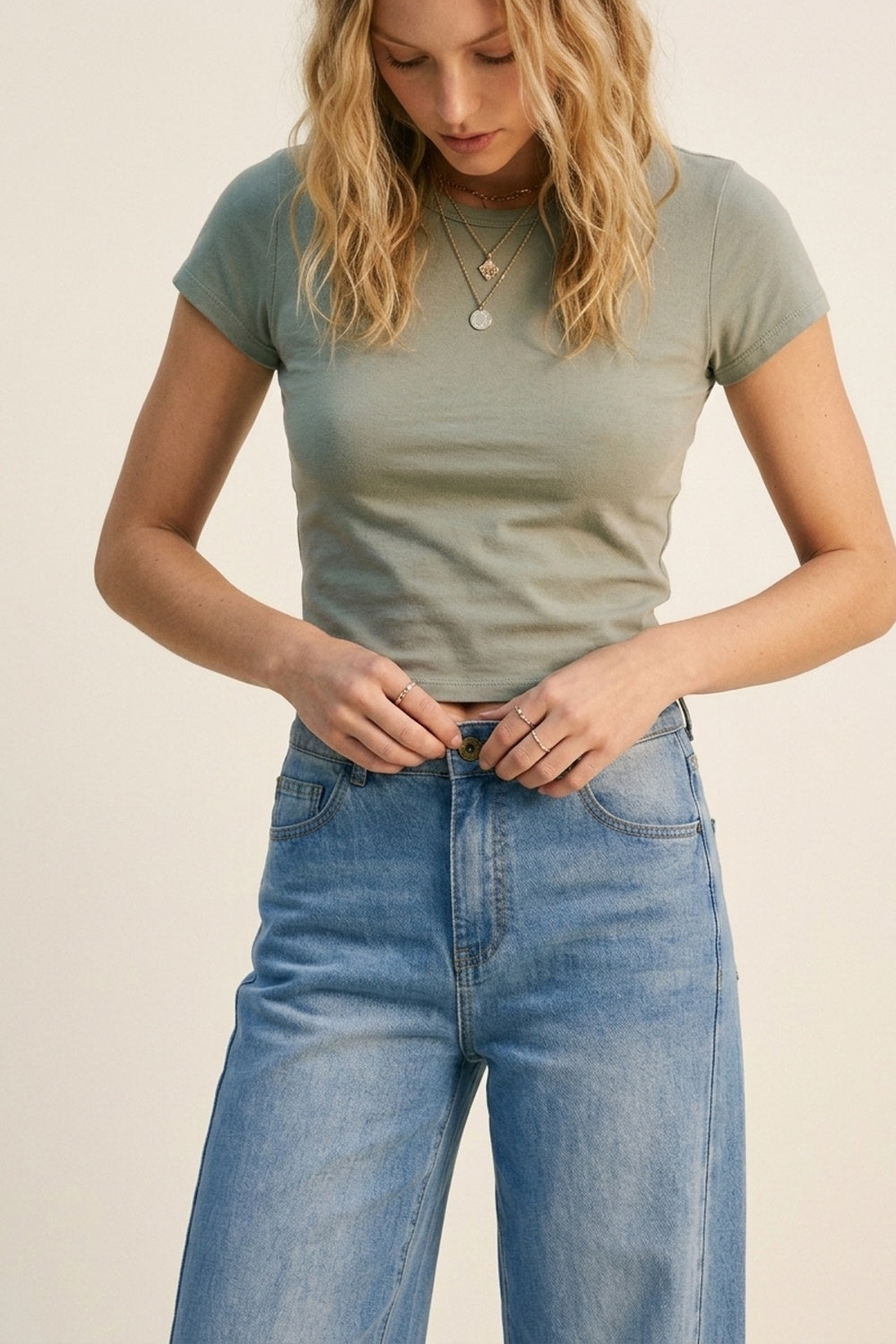 Blue Wide-Leg Light Wash Denim Jeans with side seams - Denim