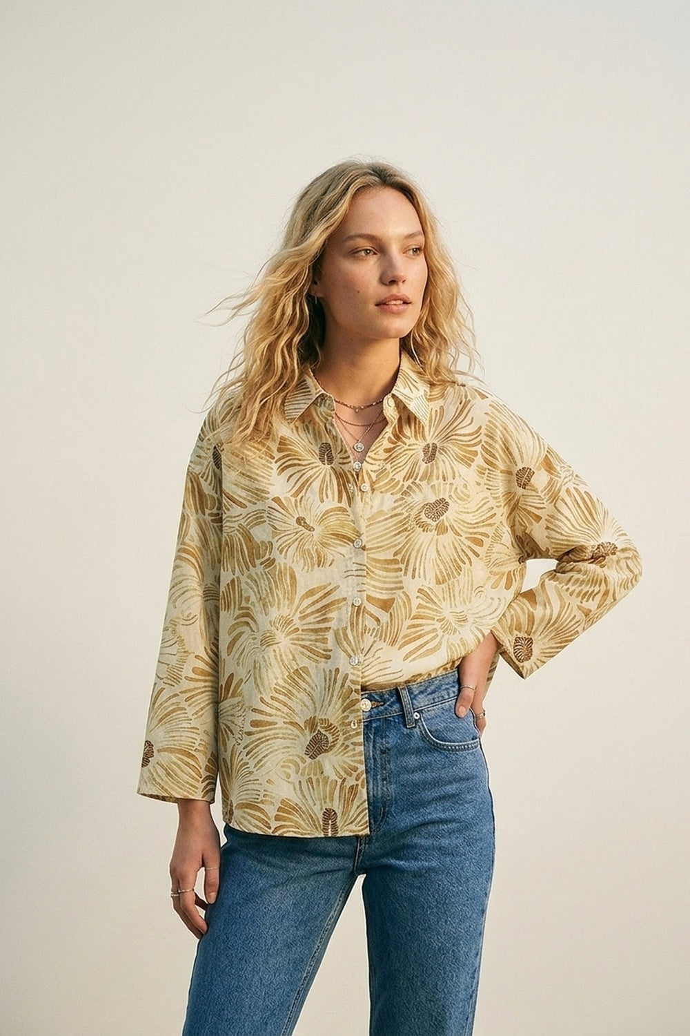 Floral Button-Up Relaxed Fit Shirt in yellow - Shirts
