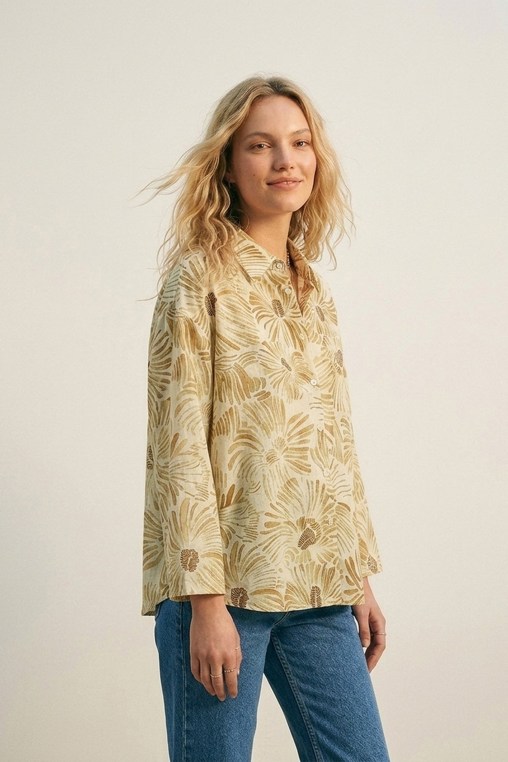 Floral Button-Up Relaxed Fit Shirt in yellow - Shirts