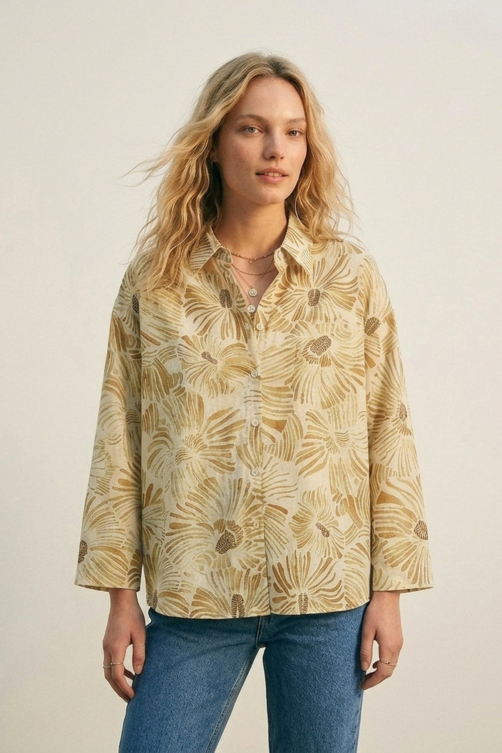 Floral Button-Up Relaxed Fit Shirt in yellow - Shirts
