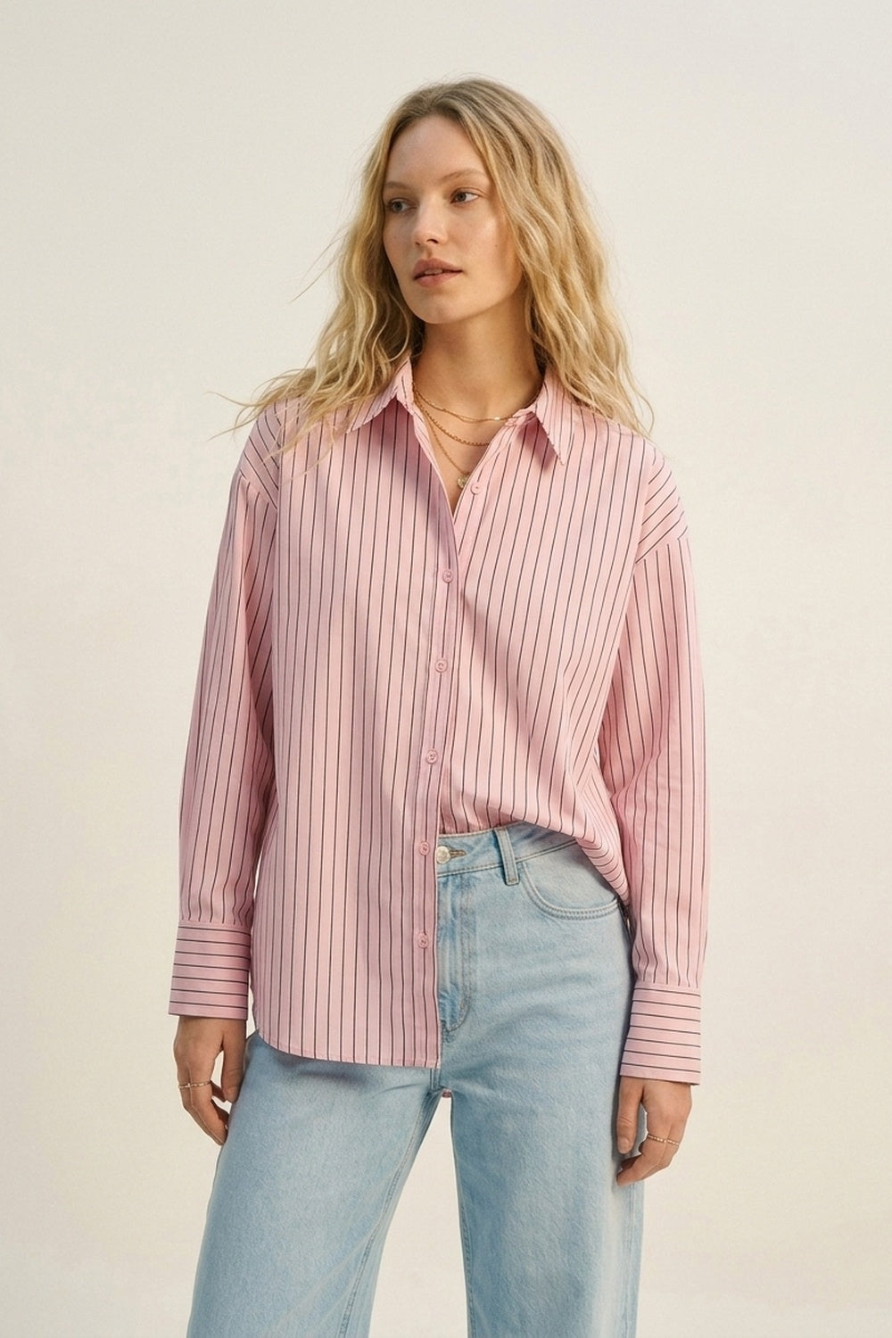 Stripe Lightweight long Shirt in Light Pink - Shirts
