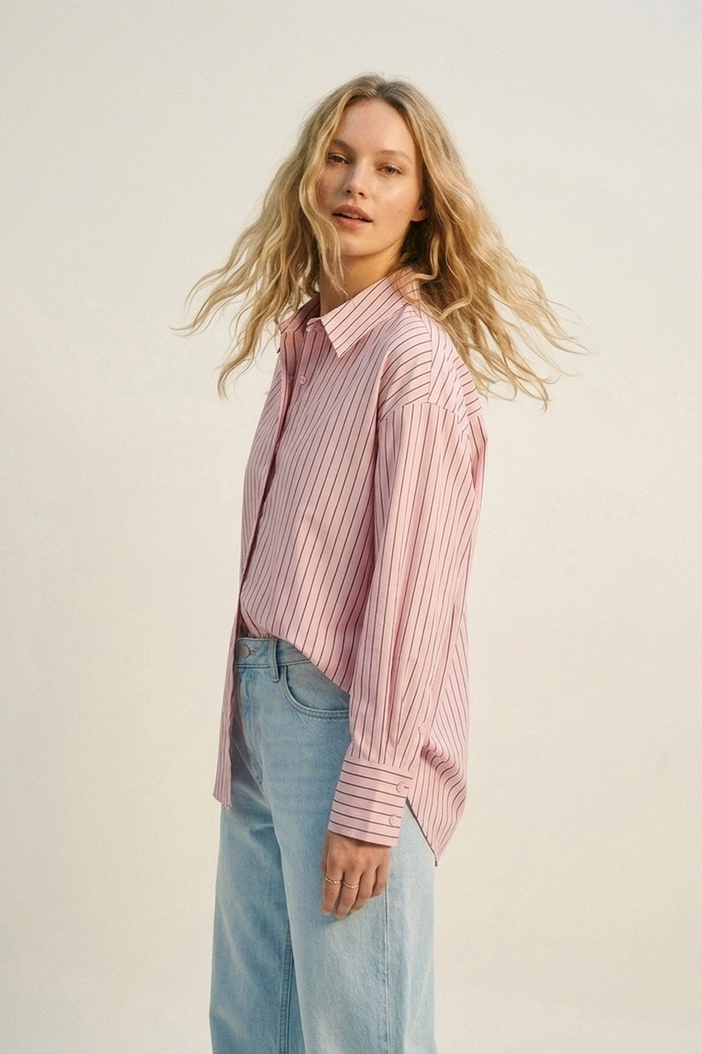 Stripe Lightweight long Shirt in Light Pink - Shirts