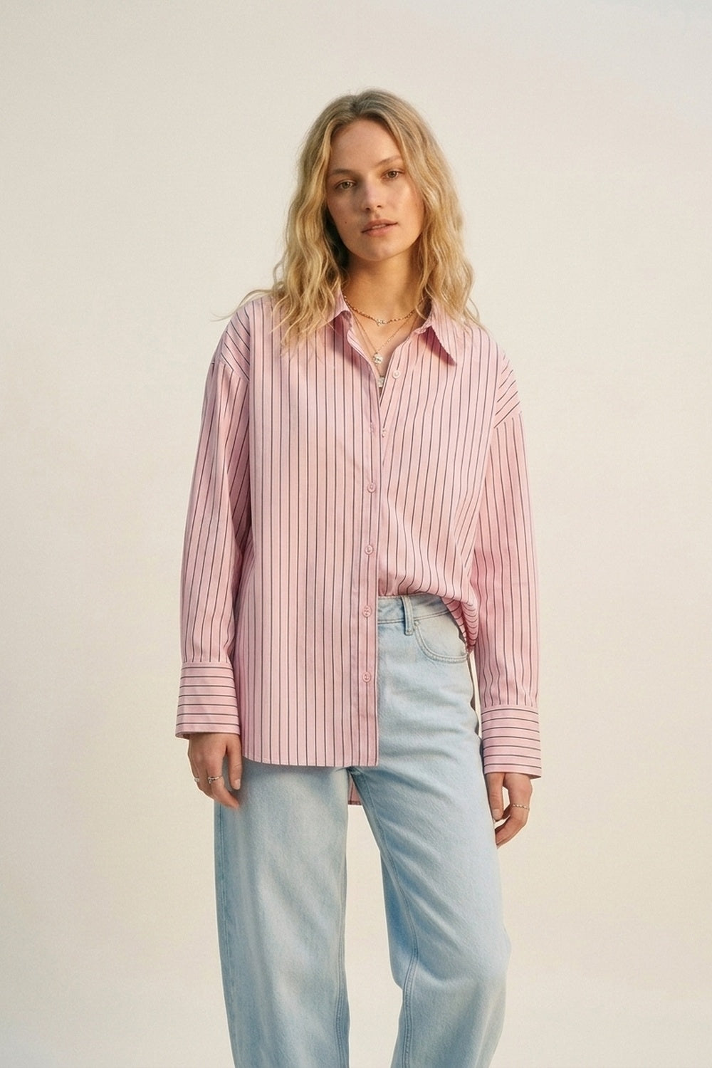 Stripe Lightweight long Shirt in Light Pink - Shirts