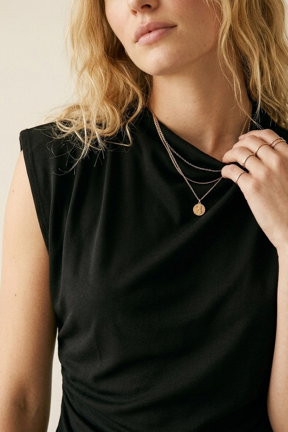 Black Lightweight Woven Asymmetric Hem Cowl Neck Sleeveless Top - top