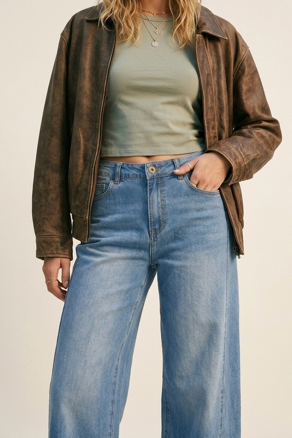 Blue Wide-Leg Light Wash Denim Jeans with side seams - Denim