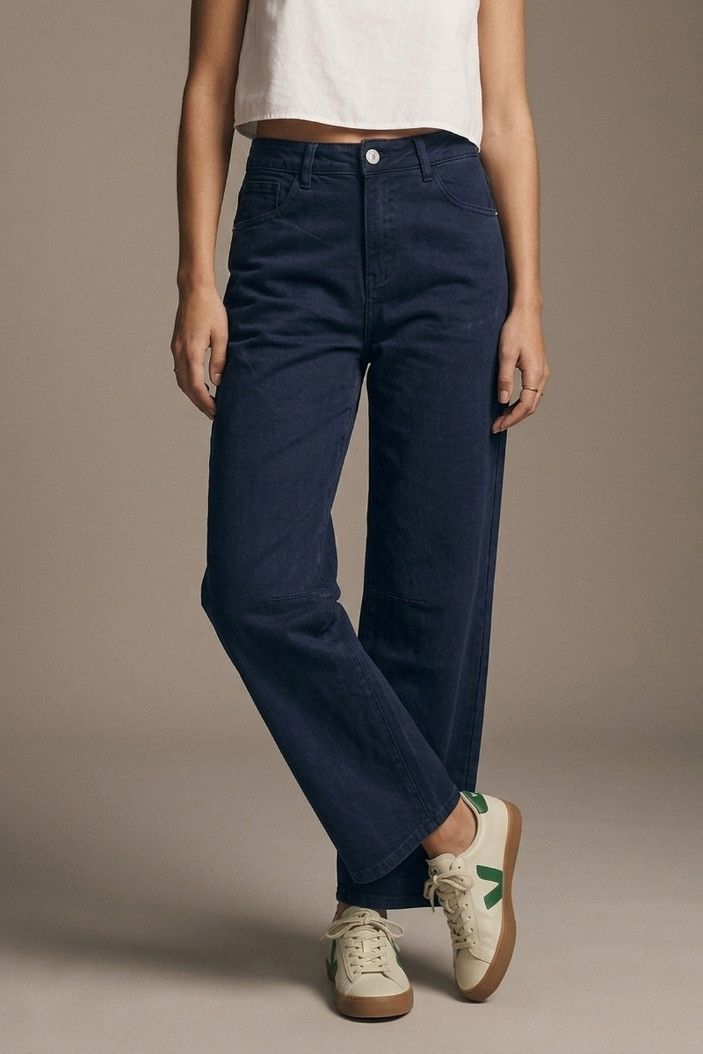 Navy soft stretch Denim Wide Leg Jeans with seam at the knee - Coloured Jeans