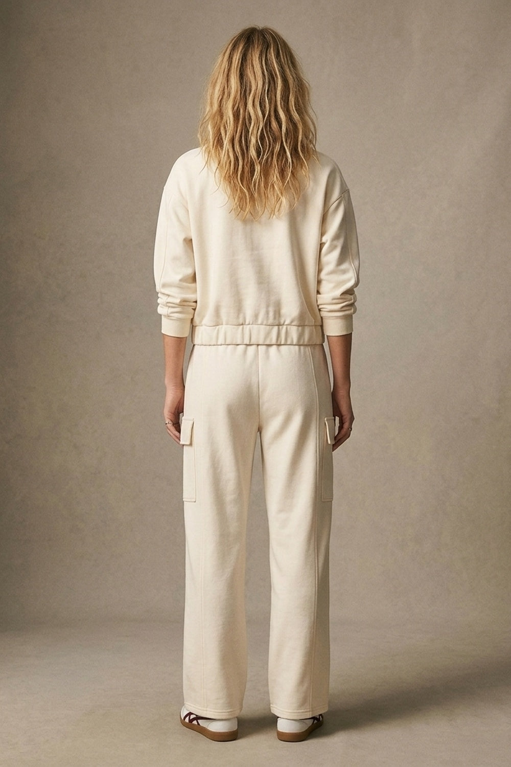 Cream viscose High Collar Pocket Front Relaxed Fit Bomber Jacket