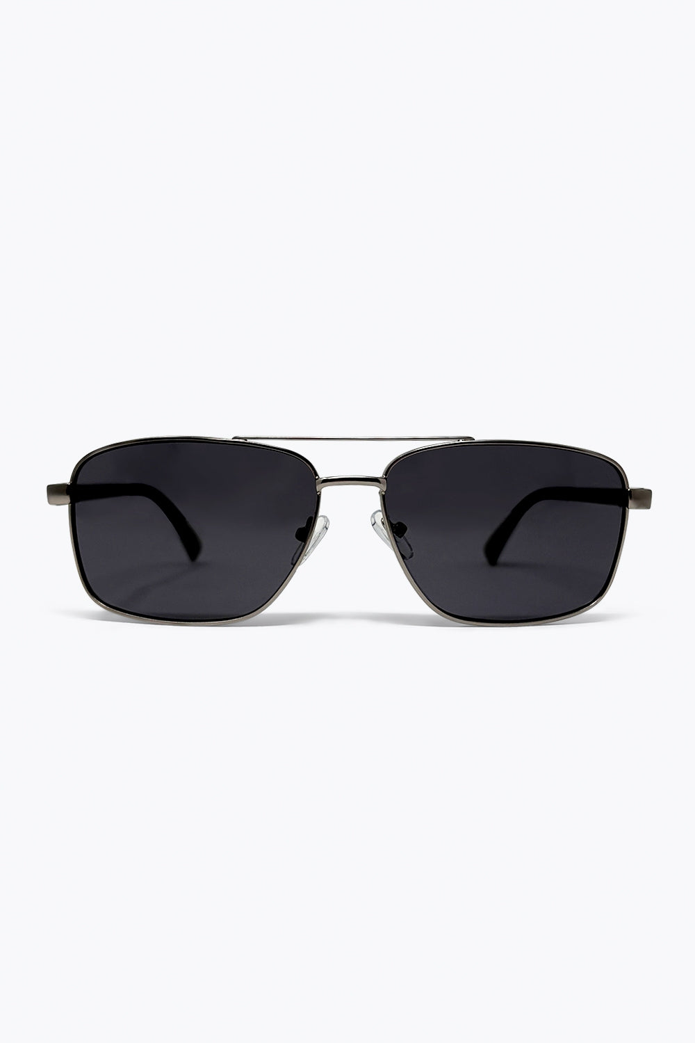 Square Aviator Sunglasses with Metal Frame in silver color