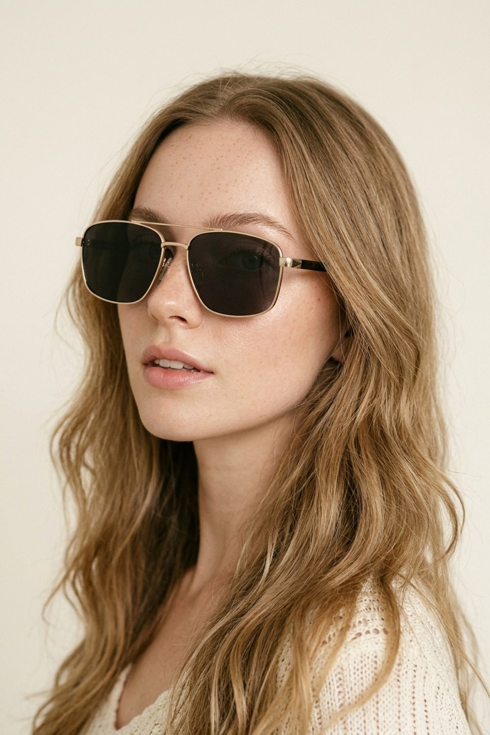 Gold Square Aviator Sunglasses with Metal Frame