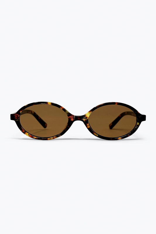 Multicolor Tortoiseshell Oval Frame Brown Lens Sunglasses - Sunglasses