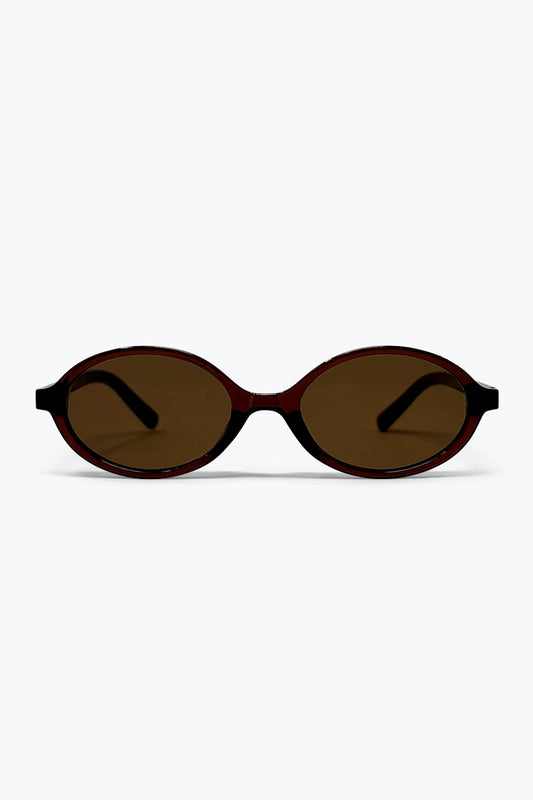 Brown Oval Frame Lightweight Retro Lens Sunglasses - Sunglasses