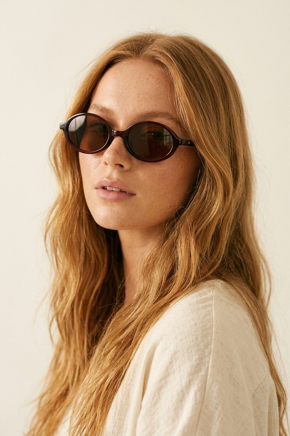 Brown Oval Frame Lightweight Retro Lens Sunglasses - Sunglasses