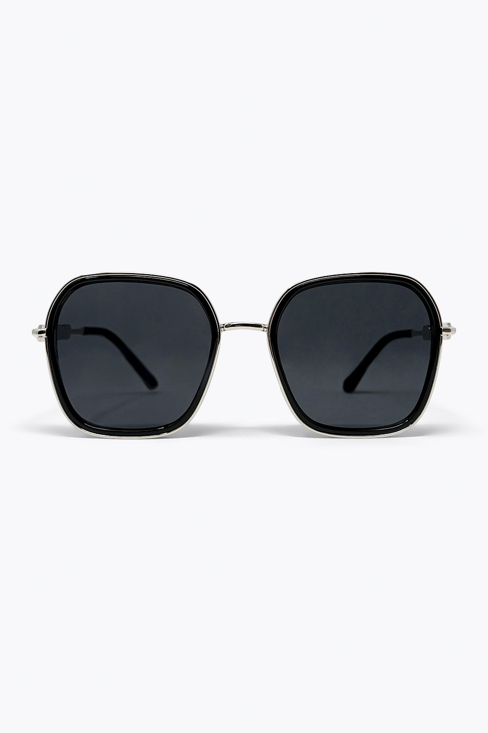 Black Square Frame Metal Chain Detail Oversize Sunglasses