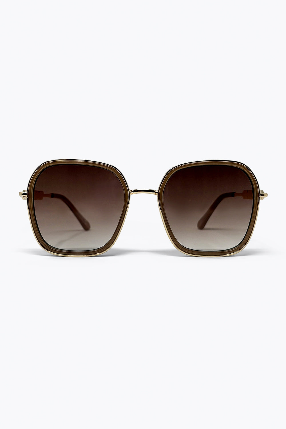Brown Gradient Square Frame Oversized Metal Sunglasses - Sunglasses