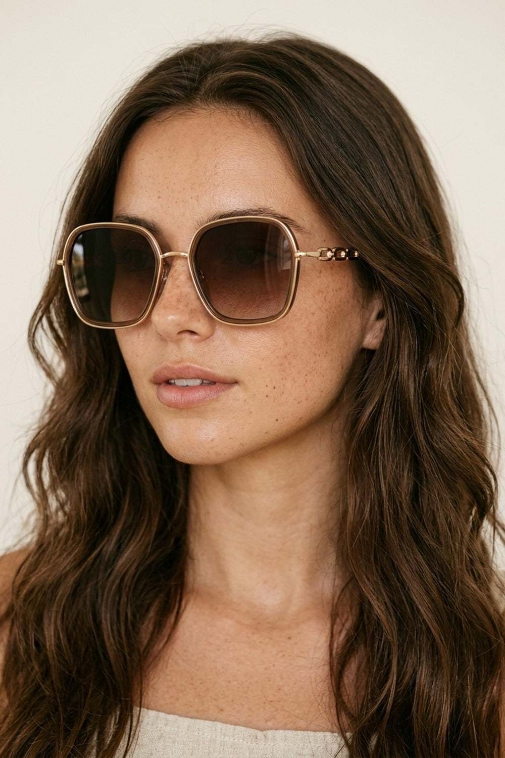 Brown Gradient Square Frame Oversized Metal Sunglasses - Sunglasses