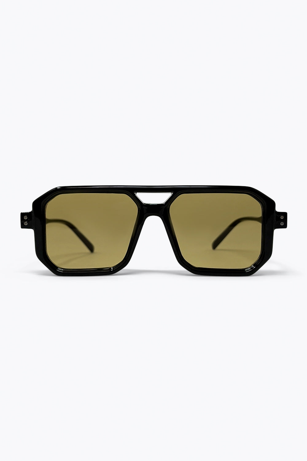 Black Geometric Frame Olive Tinted Square Oversize Sunglasses