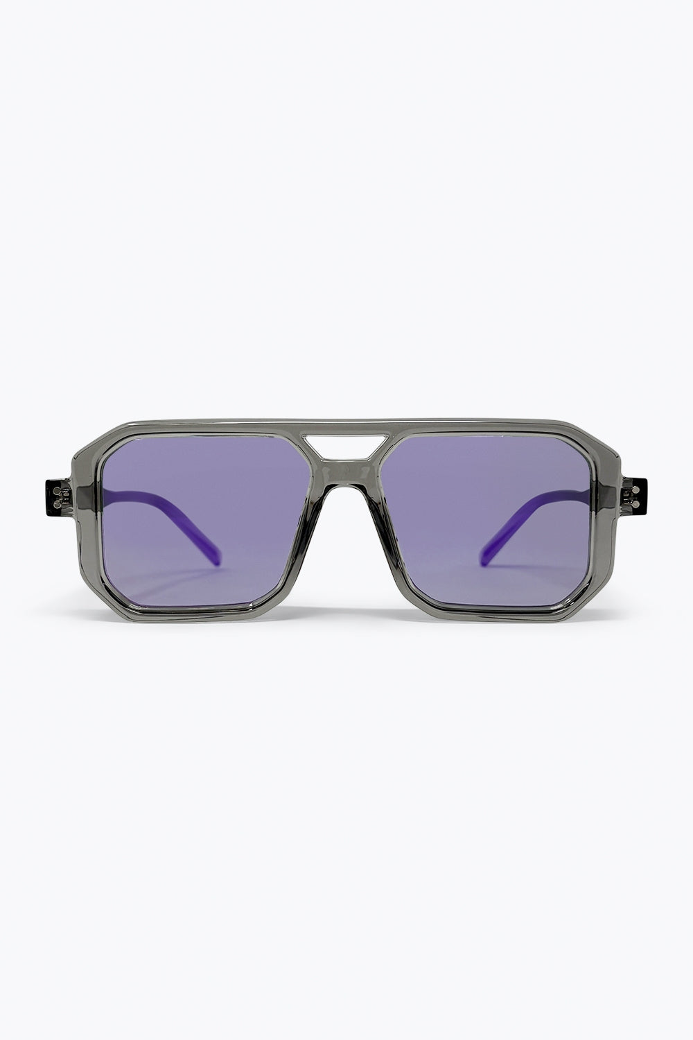 Grey Transparent Frame Purple Tinted Oversize Geometric Sunglasses