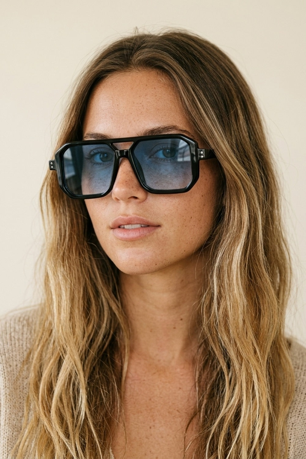 Black Gradient Blue Oversize Square Frame Sunglasses