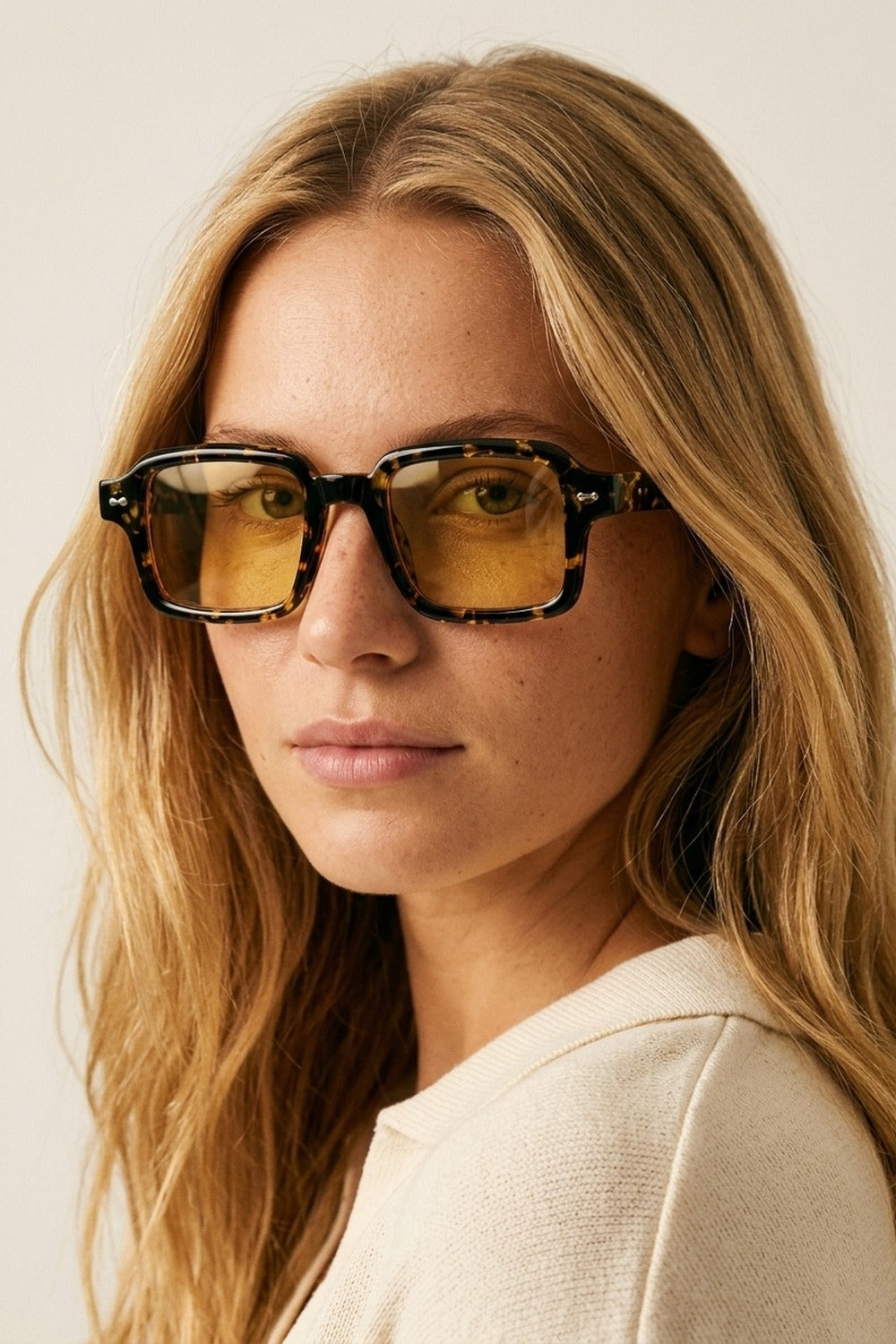 Multicolor Tortoiseshell Square Frame Yellow Lens Sunglasses