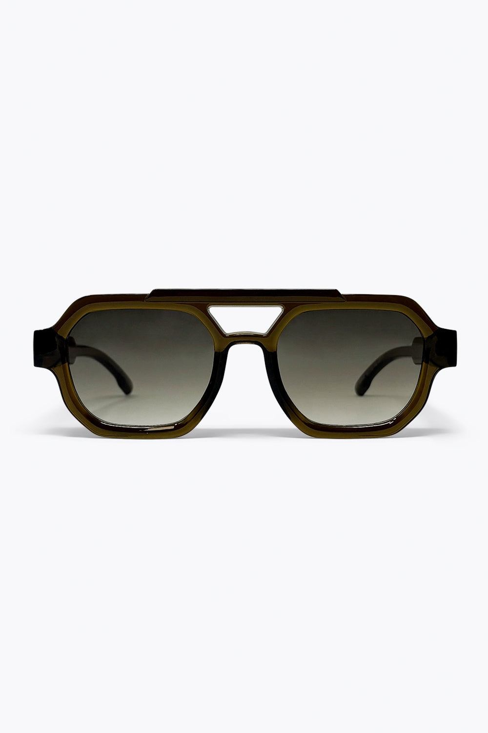 Olive Gradient Lens Chunky Geometric Frame Sunglasses